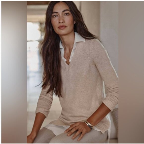 J. Jill Mixed Media Layered Look Cotton Blend V Neck Sweater Size Large - Picture 1 of 14